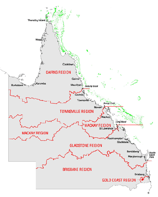 Map showing Maritime Safety Queensland regions